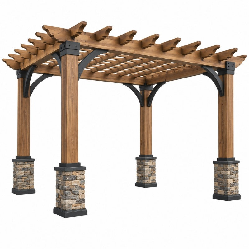 Pergola ogrodowa 400 x 300 x 250 cm z drewna brązowa z metalowymi wspornikami