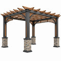 Pergola ogrodowa 400 x 300 x 250 cm z drewna i metalu brązowo czarna z ażurowym dachem