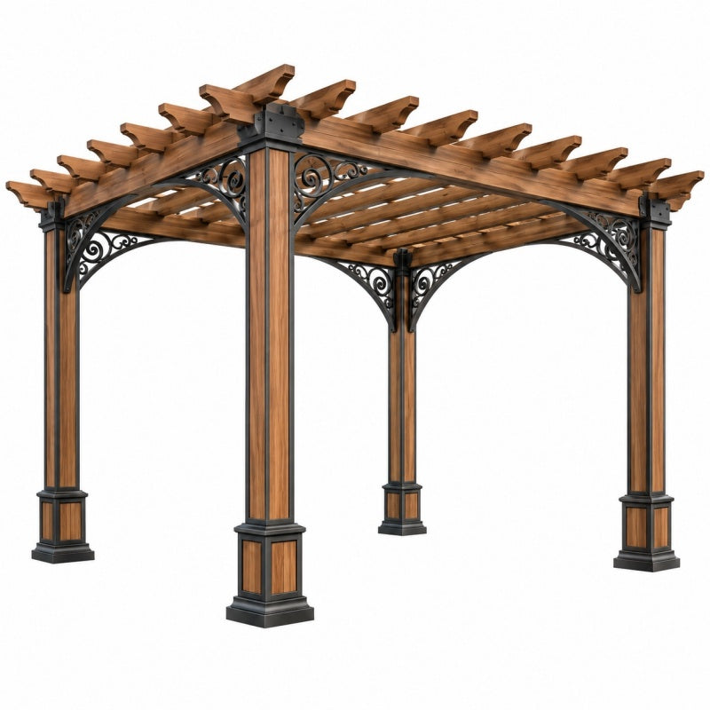 Pergola ogrodowa 300 x 300 x 250 cm drewniana brązowa w stylu klasycznym