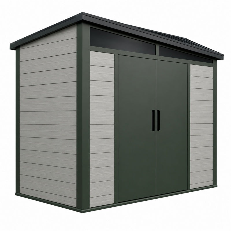 Domek narzędziowy ogrodowy 200 x 120 x 180 cm szaro antracytowy z panelami kompozytowymi i podwójnymi drzwiami