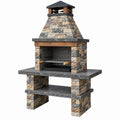 Grill ogrodowy murowany 150 x 70 x 210 cm z okładziną kamienną i kominem