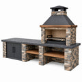 Grill ogrodowy 250 x 90 x 260 cm z okładziną kamienną czarny brązowy - z blatem i szafką