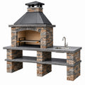 Grill ogrodowy z umywalką 200 x 70 x 230 cm kamień i stal czarny