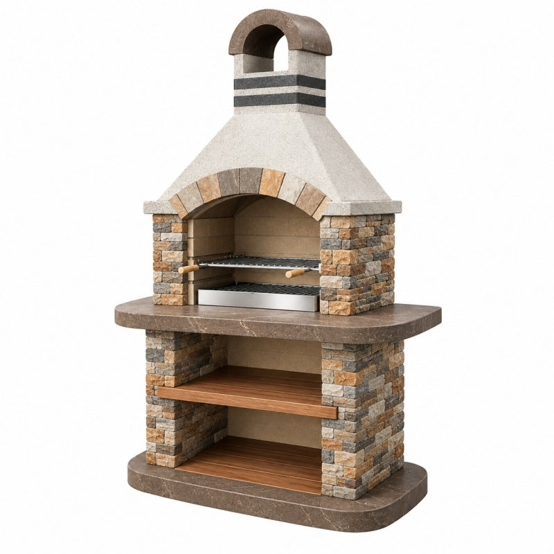 Grill ogrodowy 120 x 70 x 210 cm kamienno-betonowy z rusztem i półkami