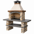 Grill ogrodowy murowany 180 x 70 x 230 cm z kamienia beżowy z rusztem i kominem