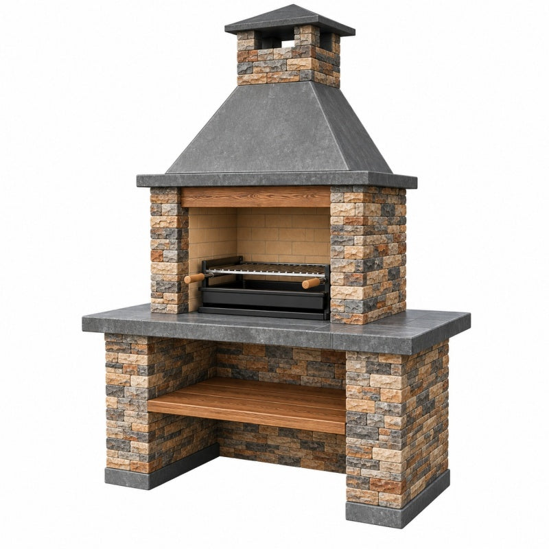 Grill ogrodowy 140 x 70 x 220 cm kamienny szary z rusztem i kominem